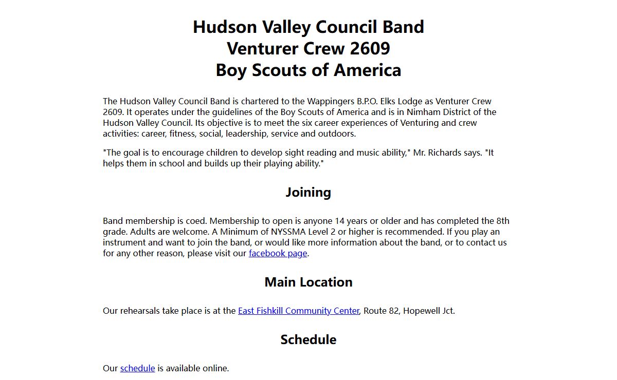 Hudson Valley Council Community Band | Venturer Crew # 2609