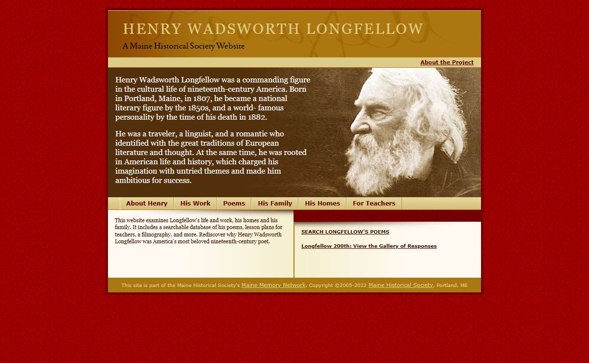Henry Wadsworth Longfellow: A Maine Historical Society Web Site