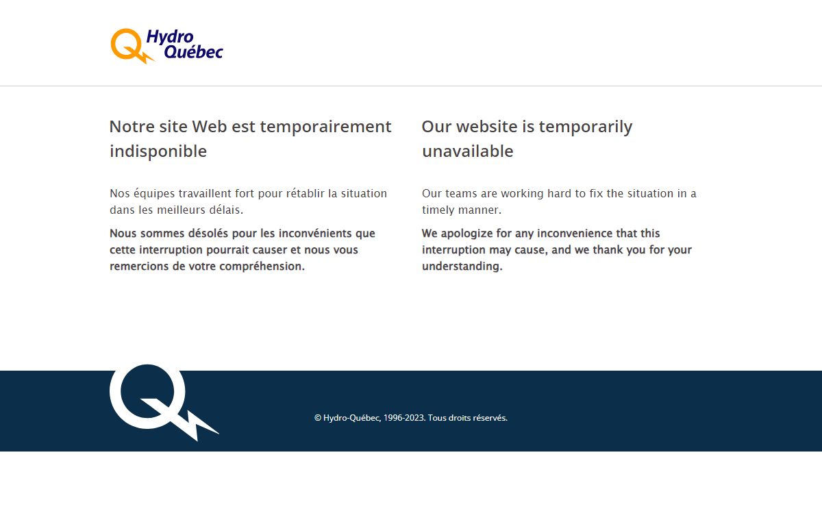 Services Internet indisponibles | Hydro-Québec