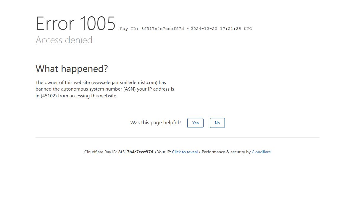 Access denied | www.elegantsmiledentist.com used Cloudflare to restrict access