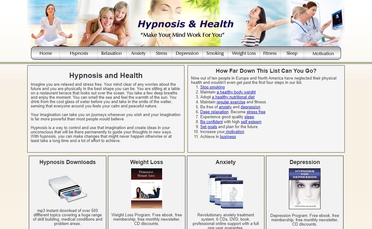 Hypnosis and Health, Hypnosis CDs, Free Hypnosis Information