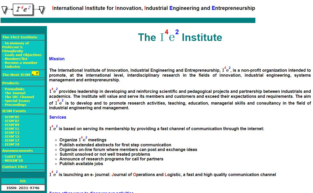 I4e2, International Institute for Innovation, Industrial Engineering and Entrepreneurship website