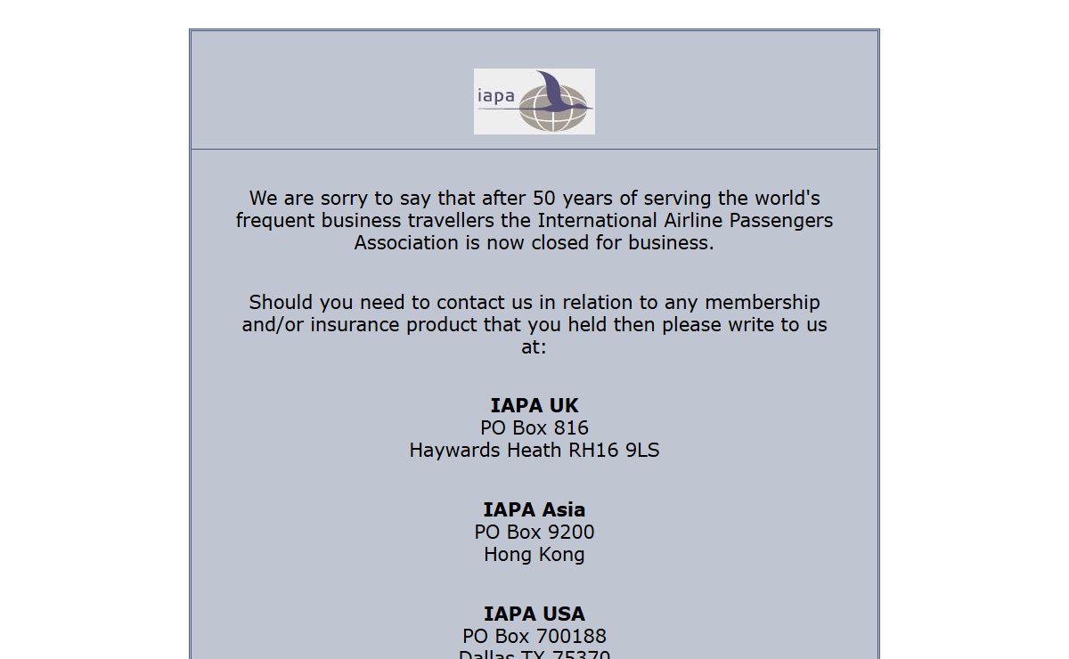 IAPA - Closed for Business