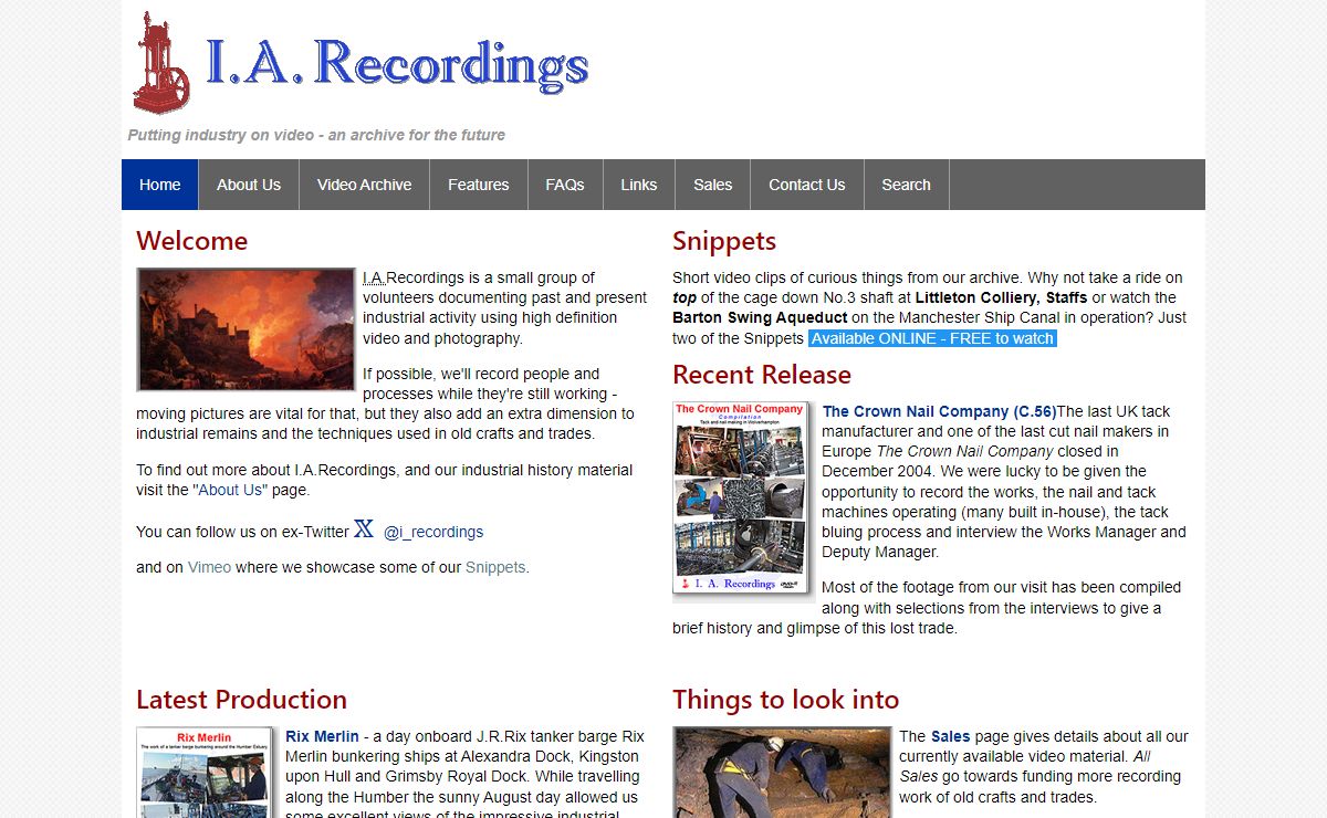 Industrial Archaeology Recordings Index - I.A.Recordings