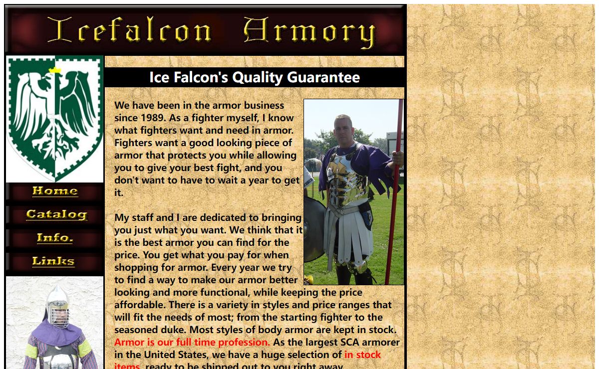 Icefalcon Armory - Excellant Quality armor, helmets, breast plates, aluminum shields, rattan and more...