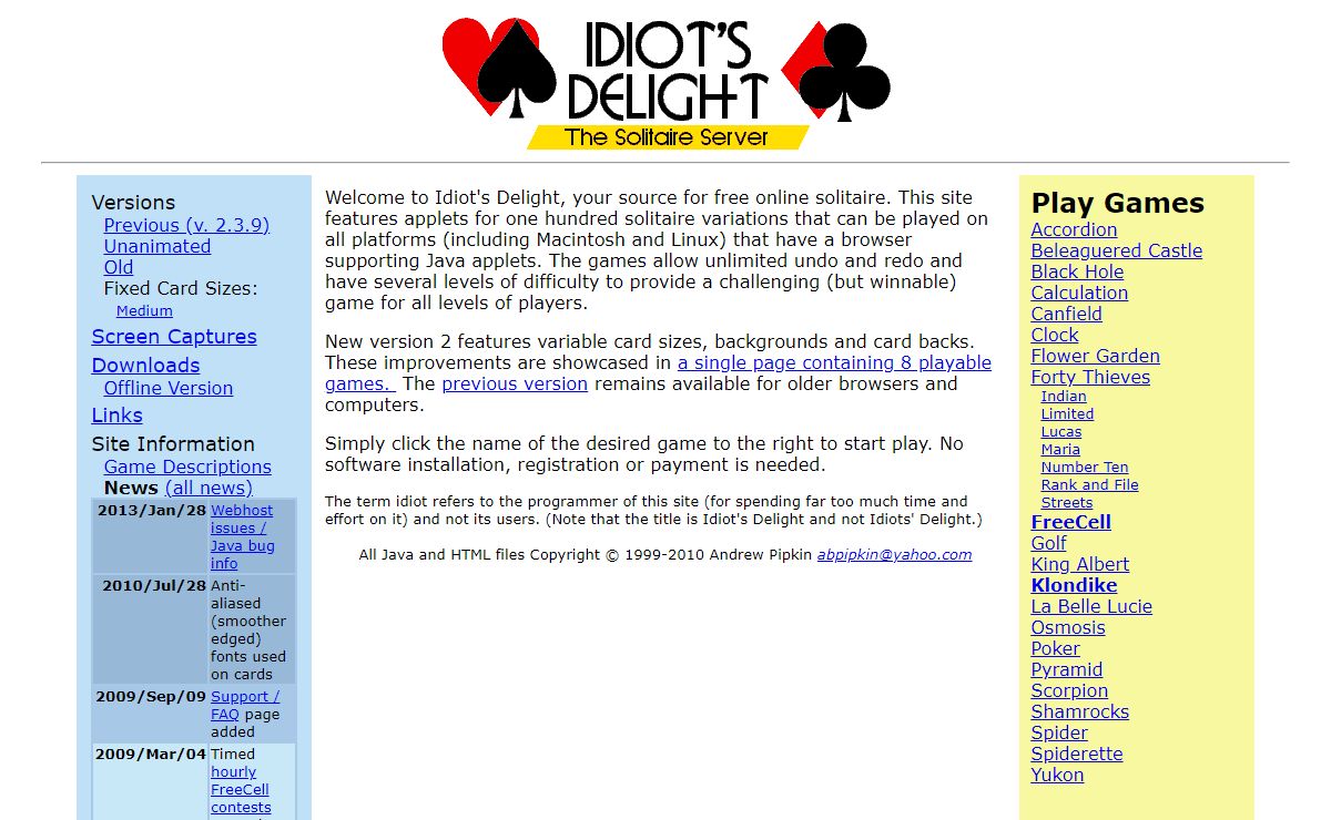 Idiot's Delight - The Solitaire Server