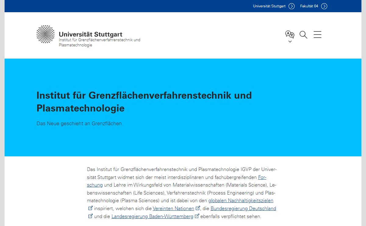 Institut für Grenzflächenverfahrenstechnik und Plasmatechnologie | Universität Stuttgart