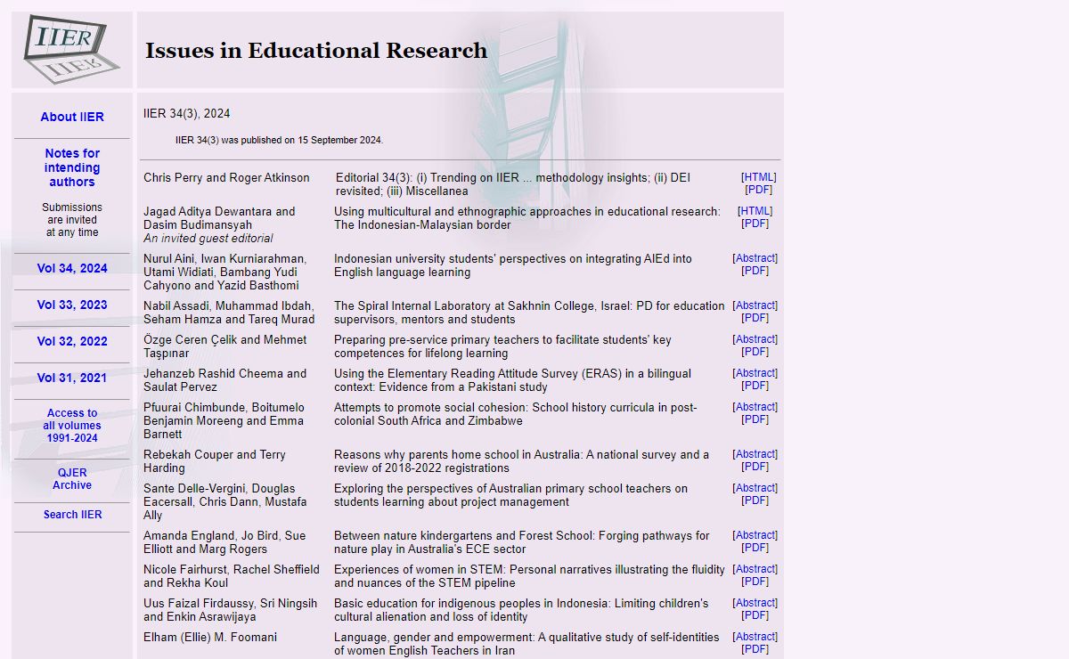 IIER: Issues In Educational Research