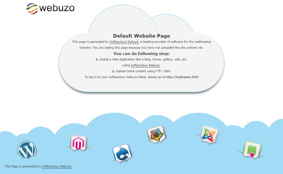 Softaculous Webuzo | Default Website Page