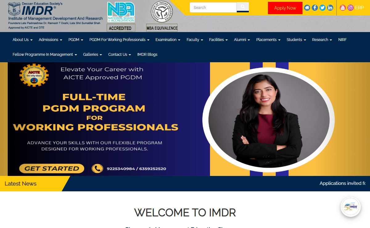 IMDR - Institute of Management Development and Research, Pune. Pioneers in Management Education since 1974.