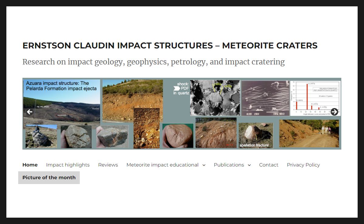 ERNSTSON CLAUDIN IMPACT STRUCTURES - METEORITE CRATERS - Research on impact geology, geophysics, petrology, and impact cratering