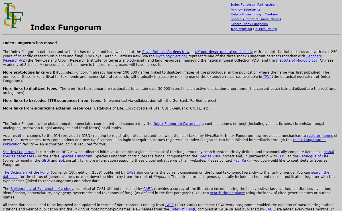 Index Fungorum Home Page