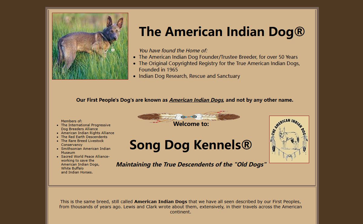 Song Dog Kennels : The Founder Kennels for the American Indian Dog