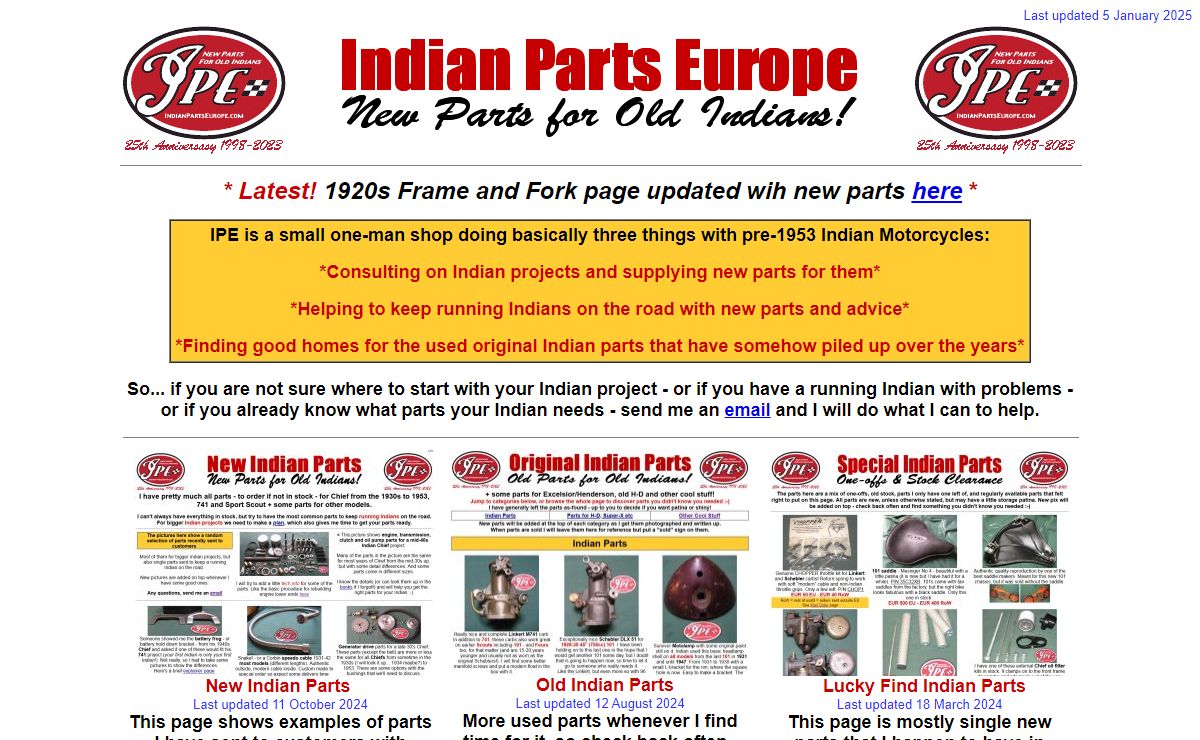 Indian Parts Europe - New Parts - Advice - Help - Consulting - for Old Indian Motorcycles!