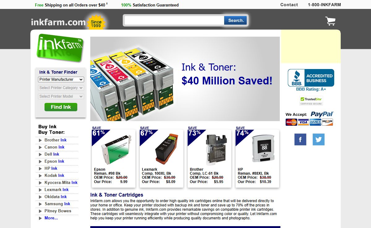 Printer Ink & Toner Cartridges: HP, Canon, Epson, Brother, Dell