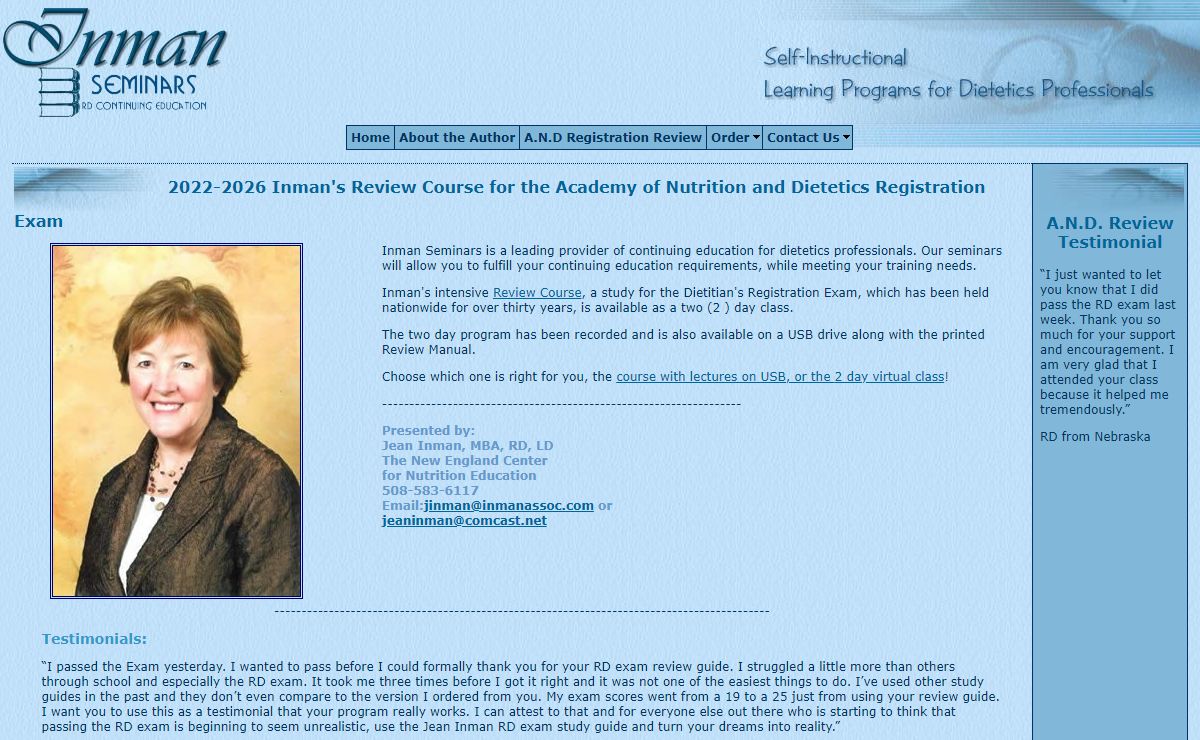 Registered Dietitians Continuing Education and Review Course for the Dietitian's Registration Exam - Inman Seminars