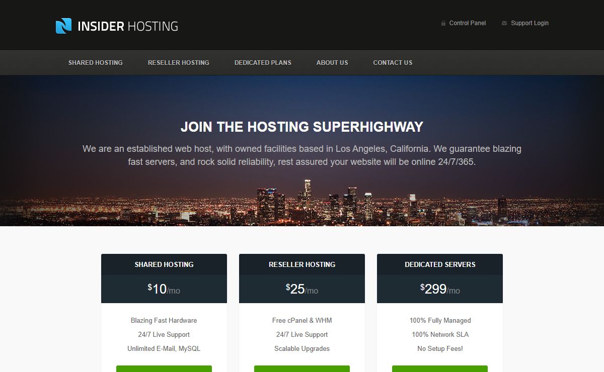 Insider Hosting Homepage
