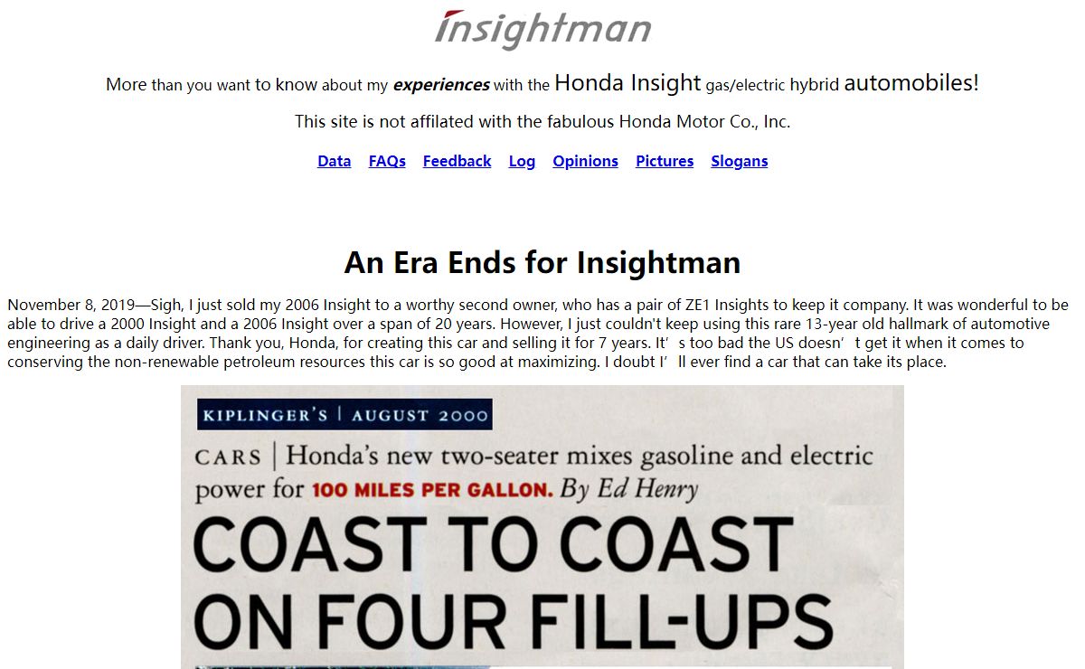 Insightman and his Honda Insight hybrid autos