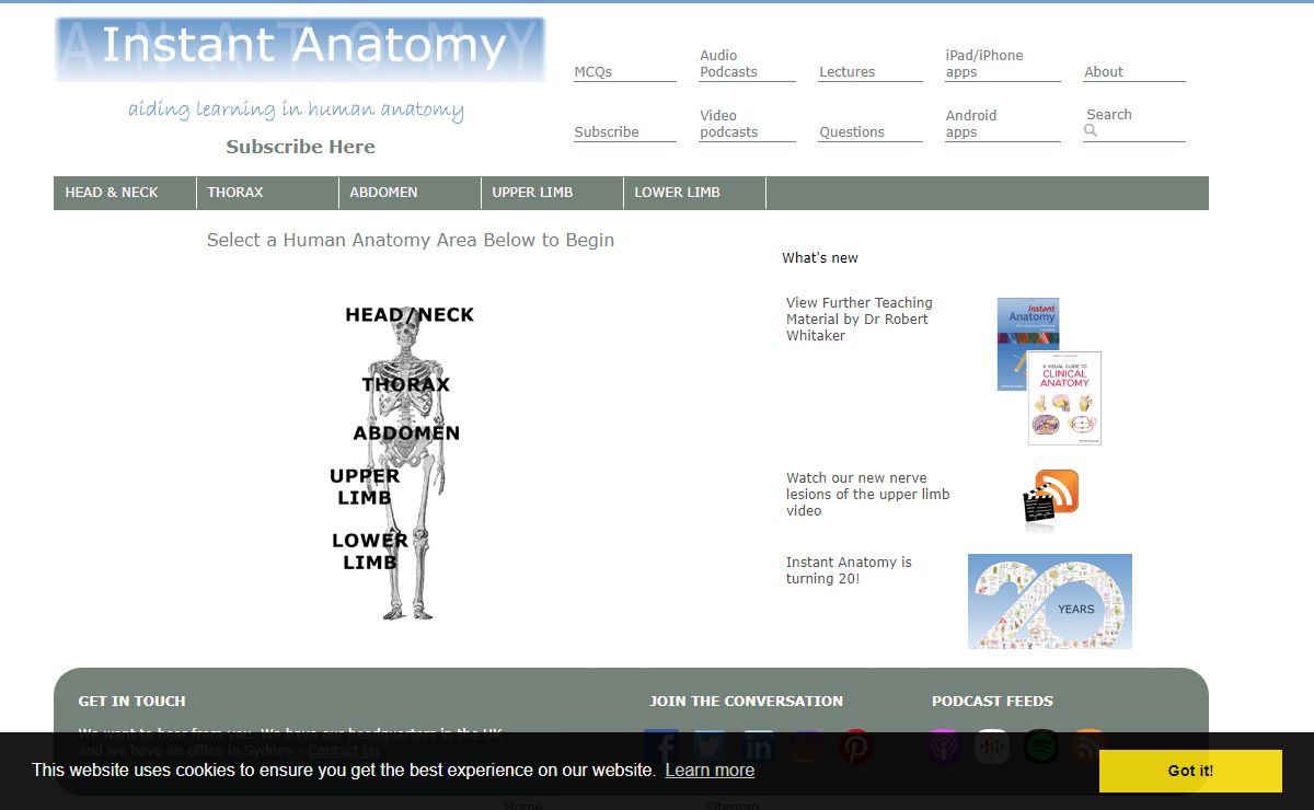 Instant Anatomy - Learn human anatomy online - Select an area to begin