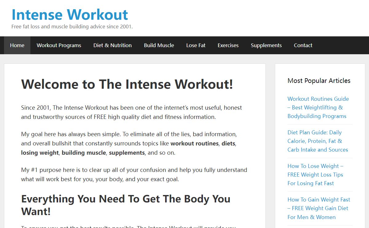 Intense Workout - FREE Weightlifting, Weight Loss & Weight Gain Routines