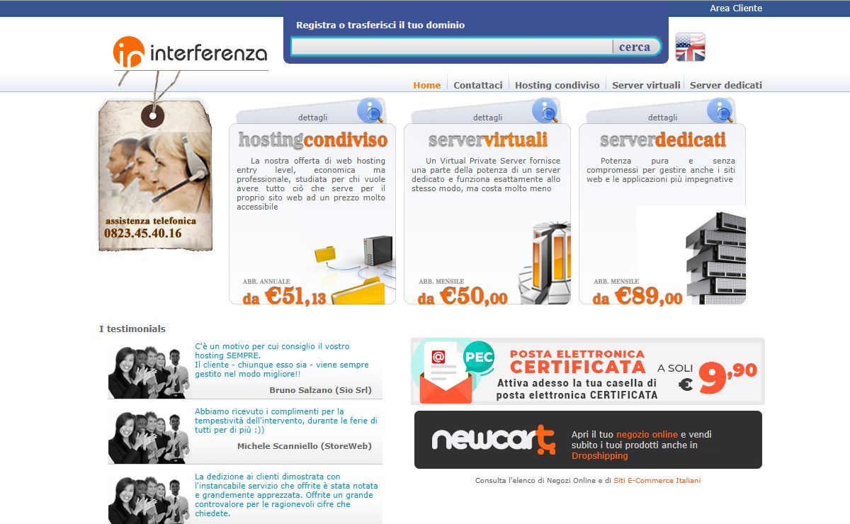 Interferenza: Web Hosting, Domini, VPS, Server Dedicati, E-Commerce