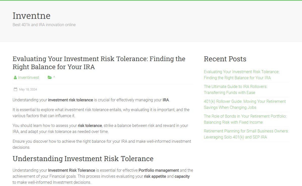 Inventne - Best 401k and IRA innovation online