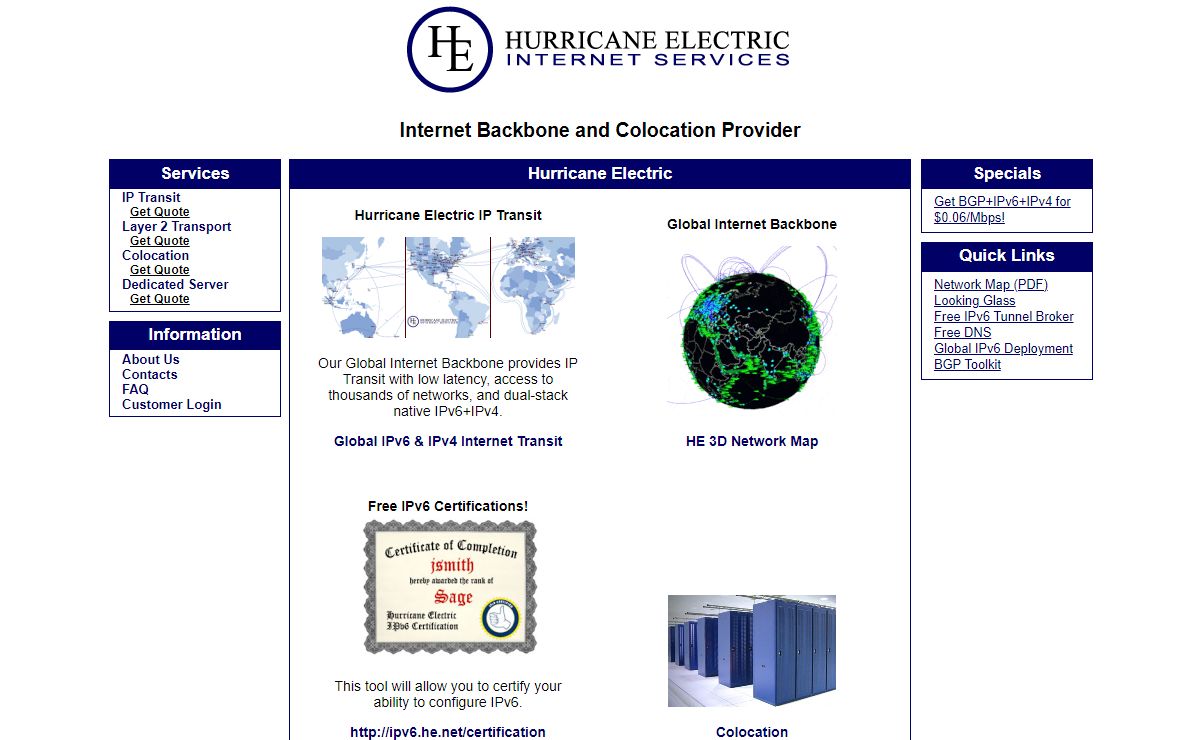 Hurricane Electric Internet Services - Internet Backbone and Colocation Provider