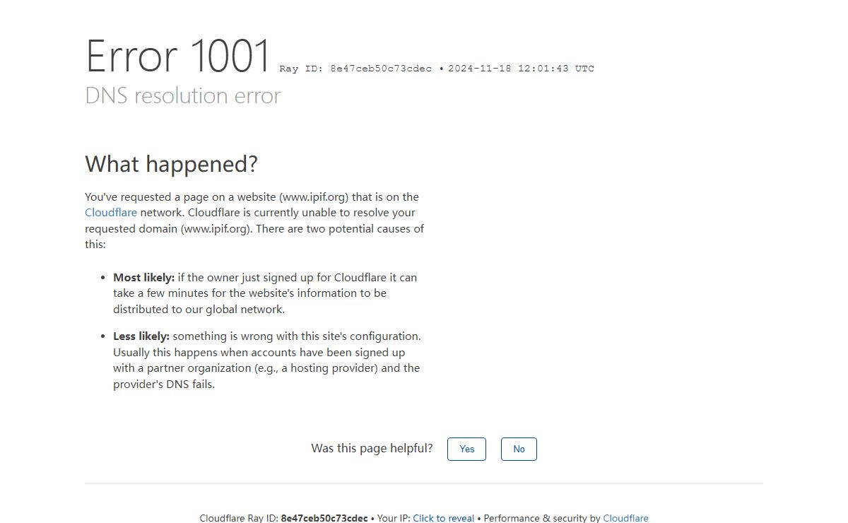 DNS resolution error | www.ipif.org | Cloudflare