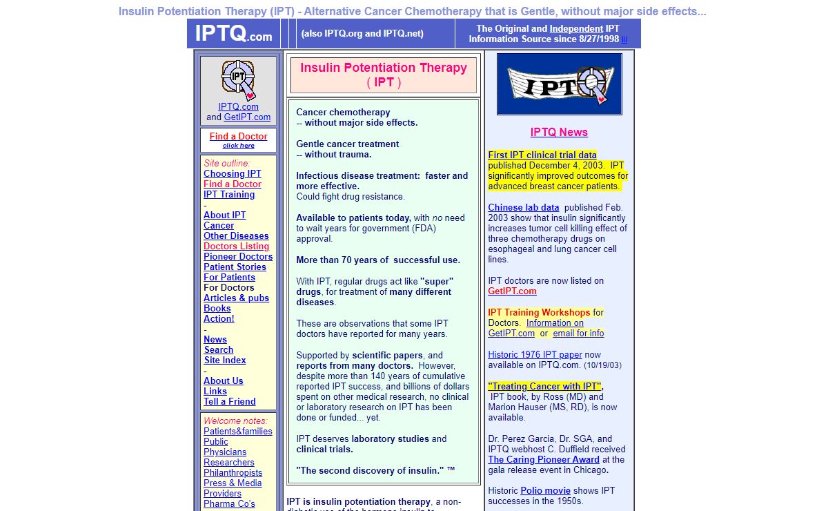 Insulin Potentiation Therapy - IPT - Alternative Cancer Chemotherapy that is Gentle Without Side Effects