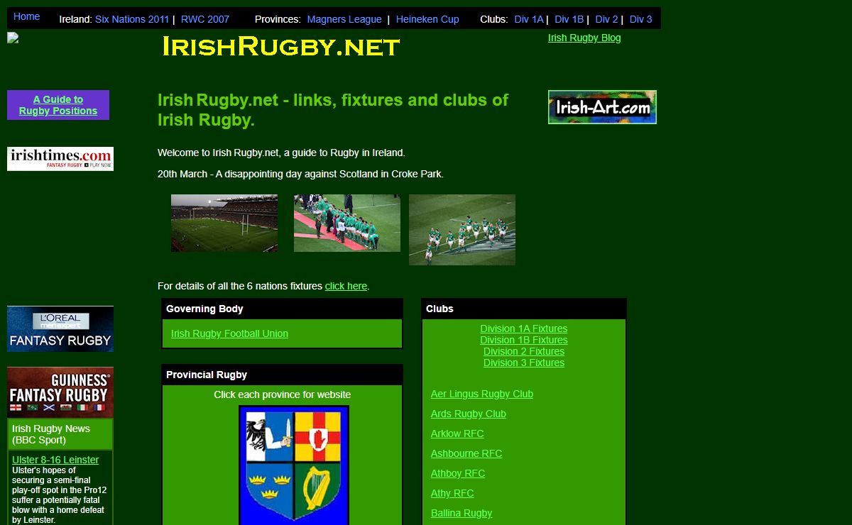 Irish Rugby.net - links, fixtures and clubs of Irish Rugby, Six Nations, Rugby World Cup 2007
