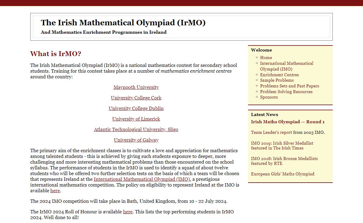 Homepage of the Irish Mathematical Olympiad