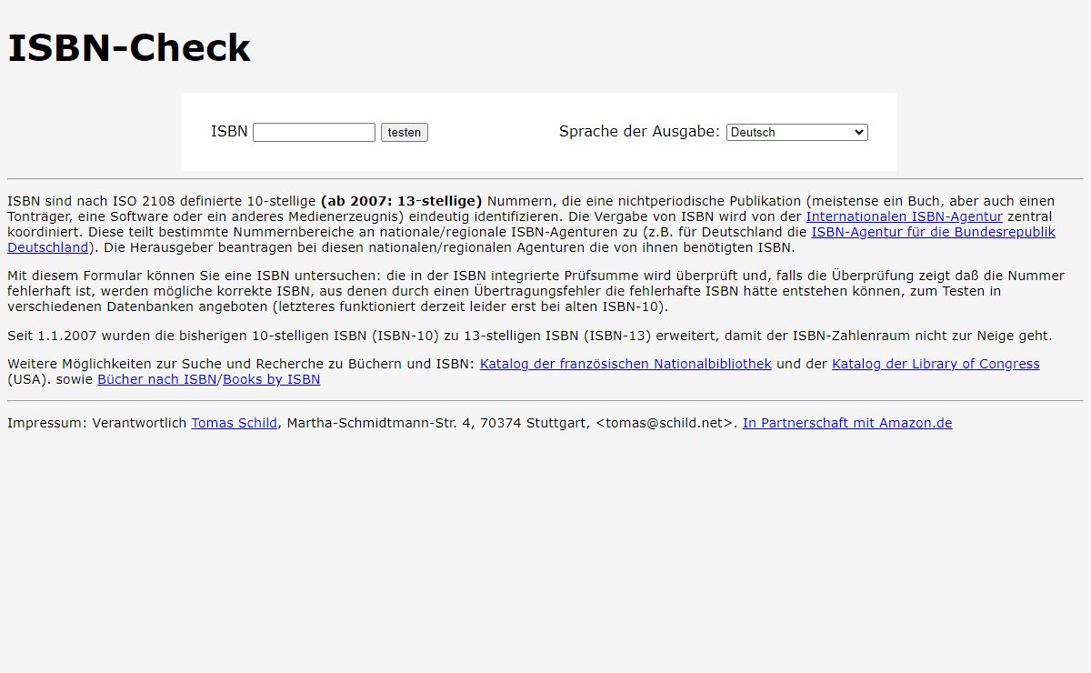 ISBN-Check - Site zum Überprüfen von ISBN und Suchen der richtigen ISBN bei Übertragungsfehlern
