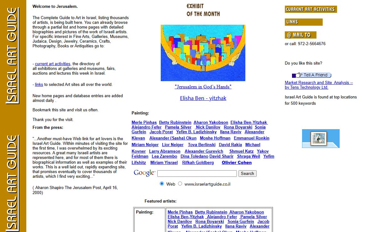 Israeli Artists @ Israel Art Guide, Painters, Sculptors, Judaica