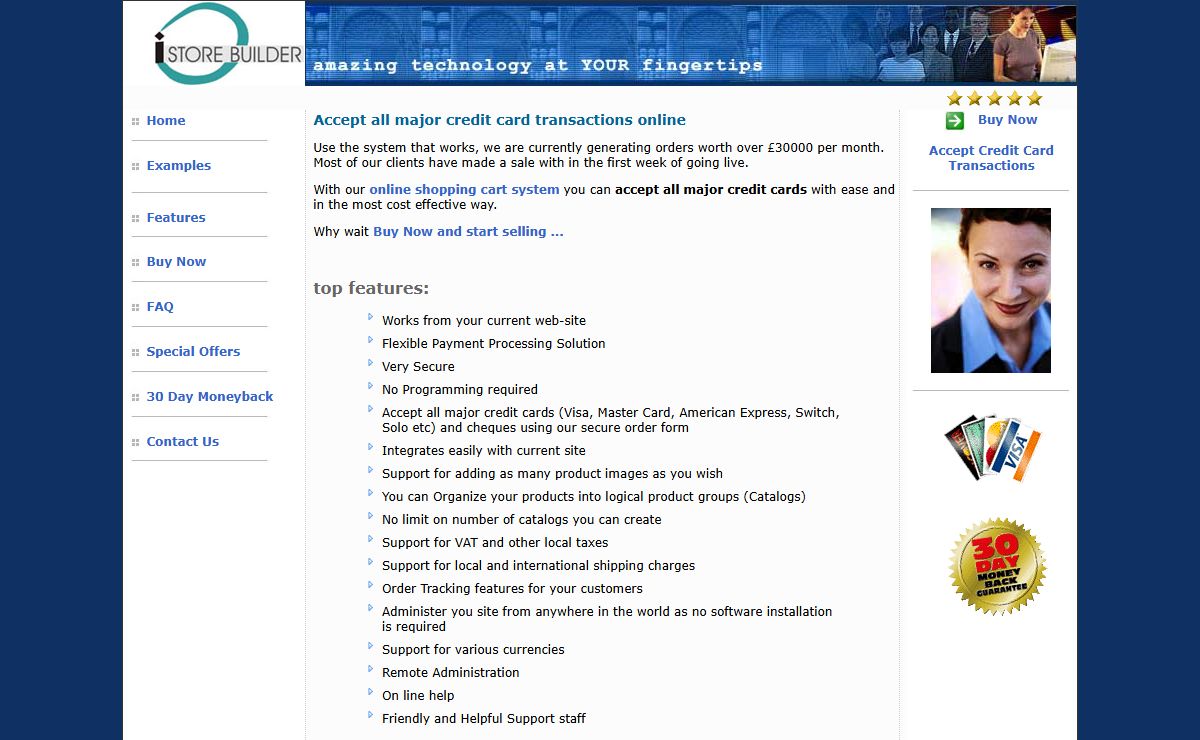 Accept all major credit card transactions online over the internet with iStoreBuilder