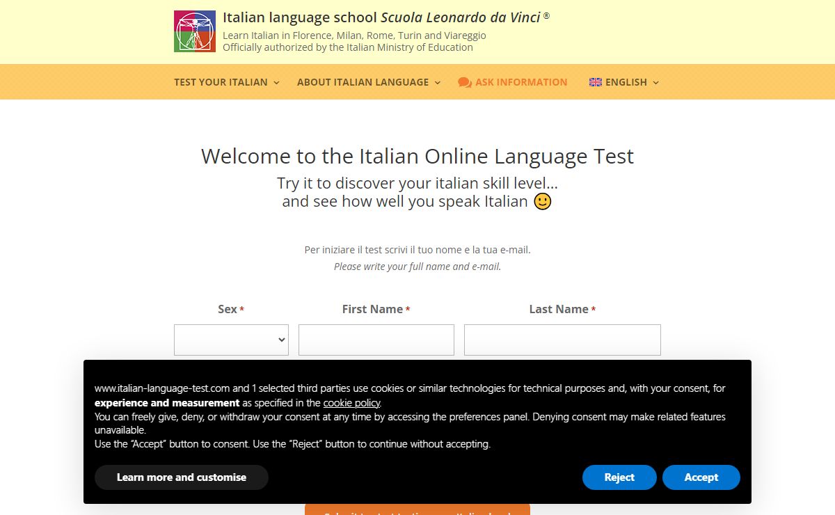 Free Italian language level test - Test your Italian online