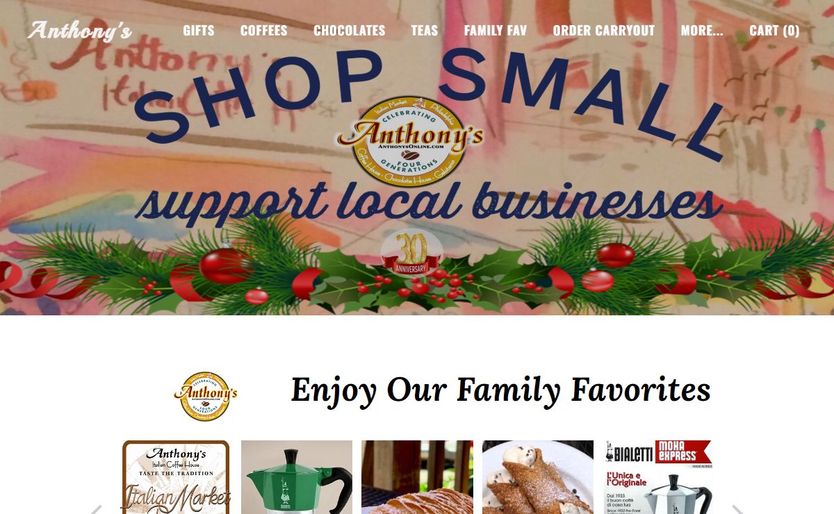 Anthony's - Coffee House, Chocolate House & Gelateria Home Page
