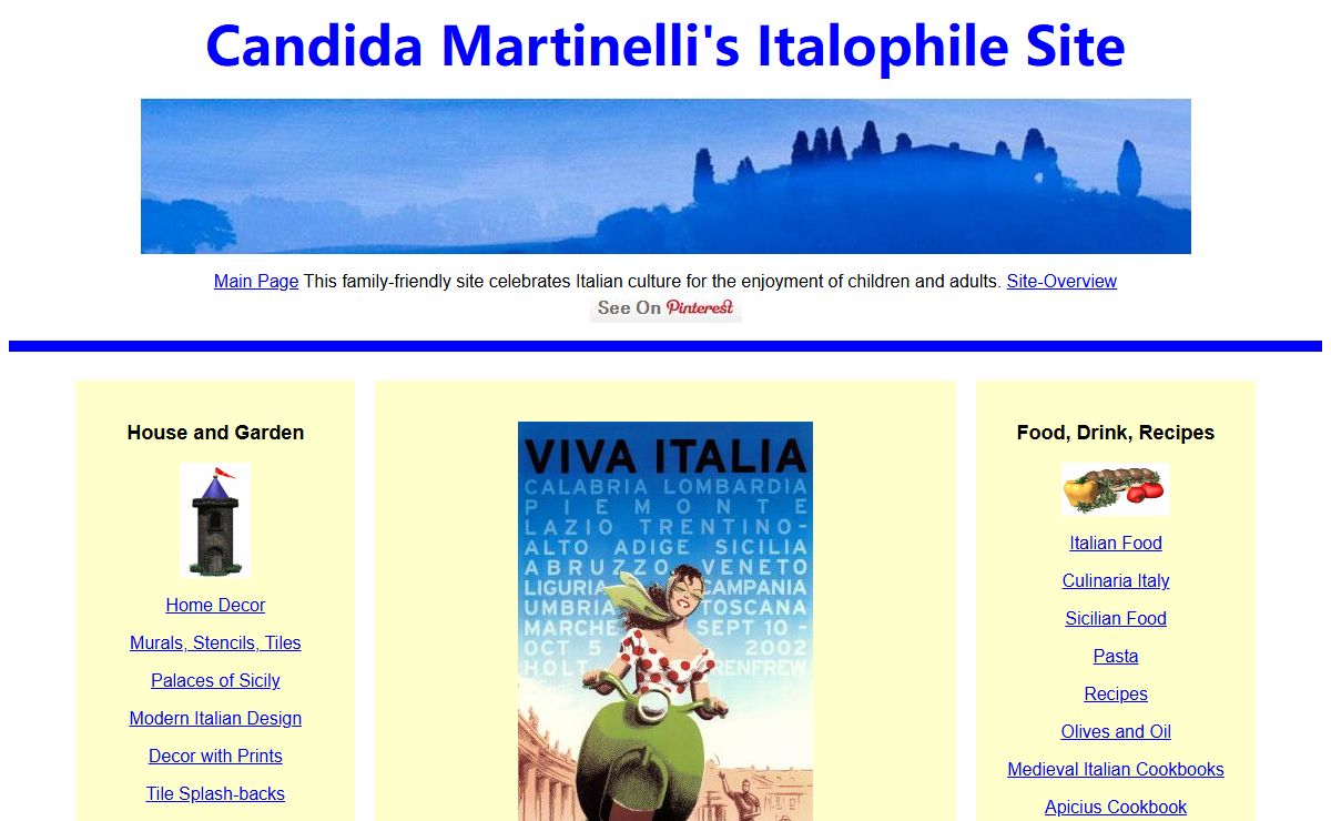 Candida Martinelli's Italophile Site (Italian culture,links,free ebooks)
