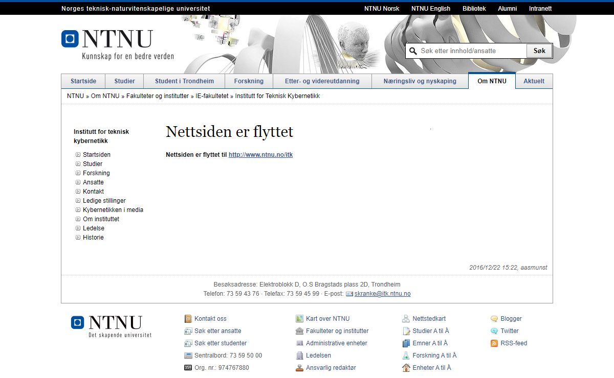 Nettsiden er flyttet - Institutt for teknisk kybernetikk, NTNU