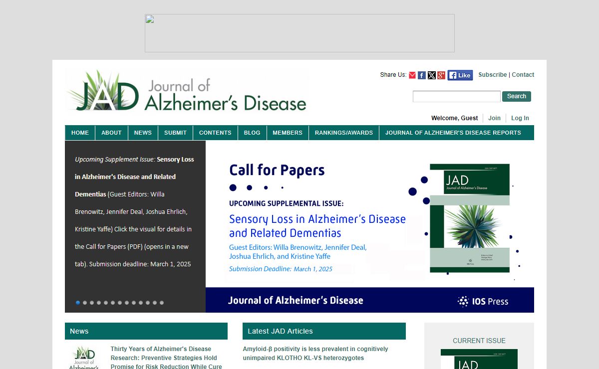 Welcome to Journal of Alzheimer's Disease | Journal of Alzheimer's Disease