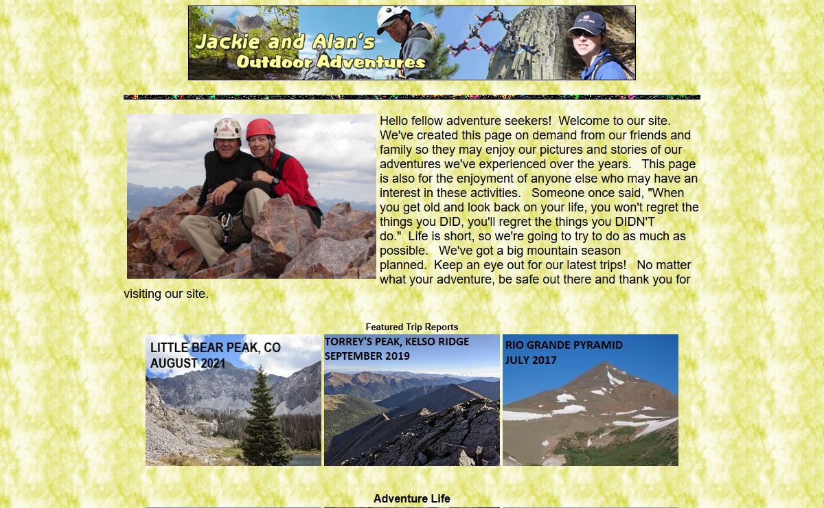 Jackie and Alan's Website of Outdoor Adventures