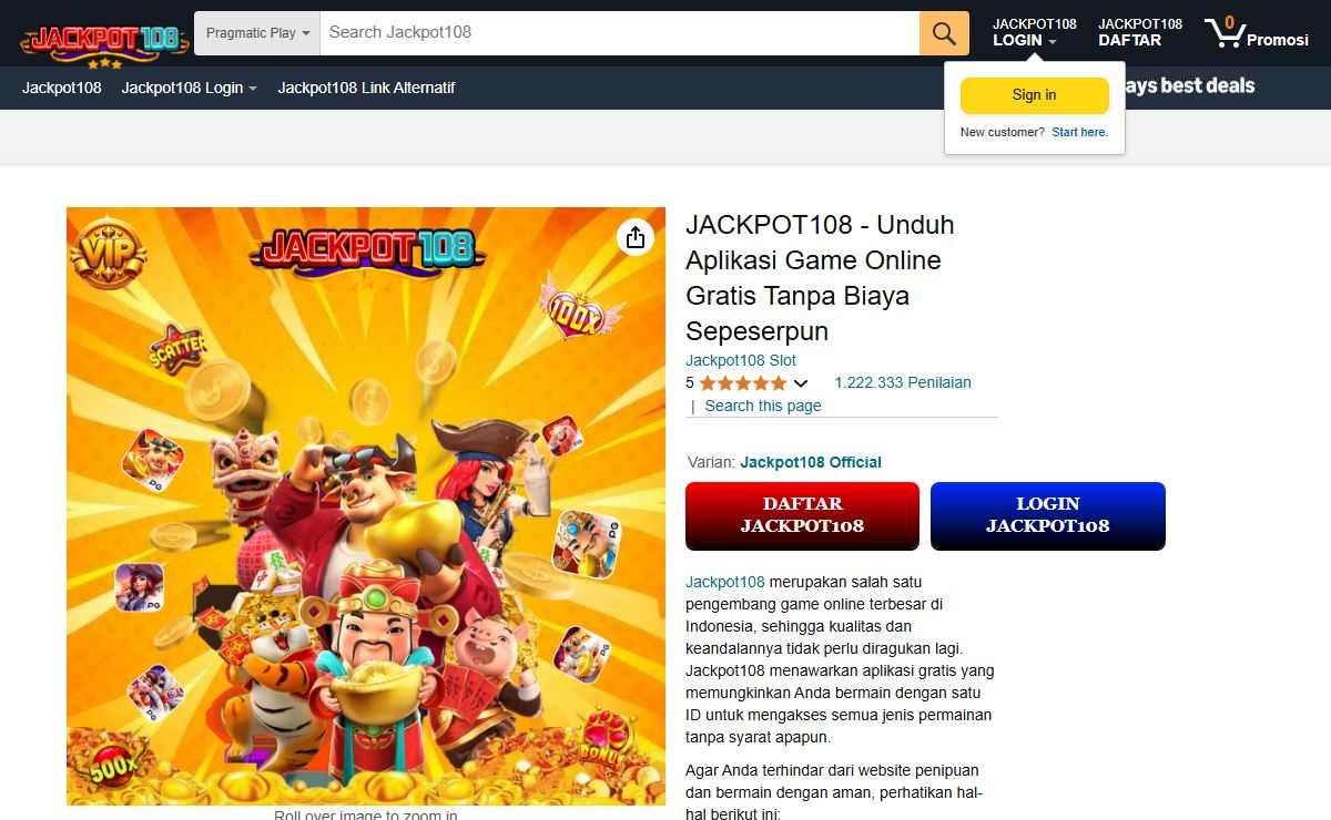 JACKPOT108 - Unduh Aplikasi Game Online Gratis Tanpa Biaya Sepeserpun