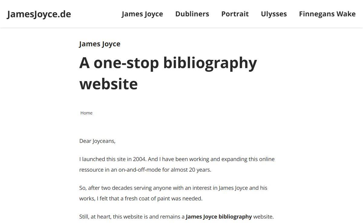 James Joyce Bibliography (Dubliners, Portrait, Ulysses, FW) | james-joyce.de