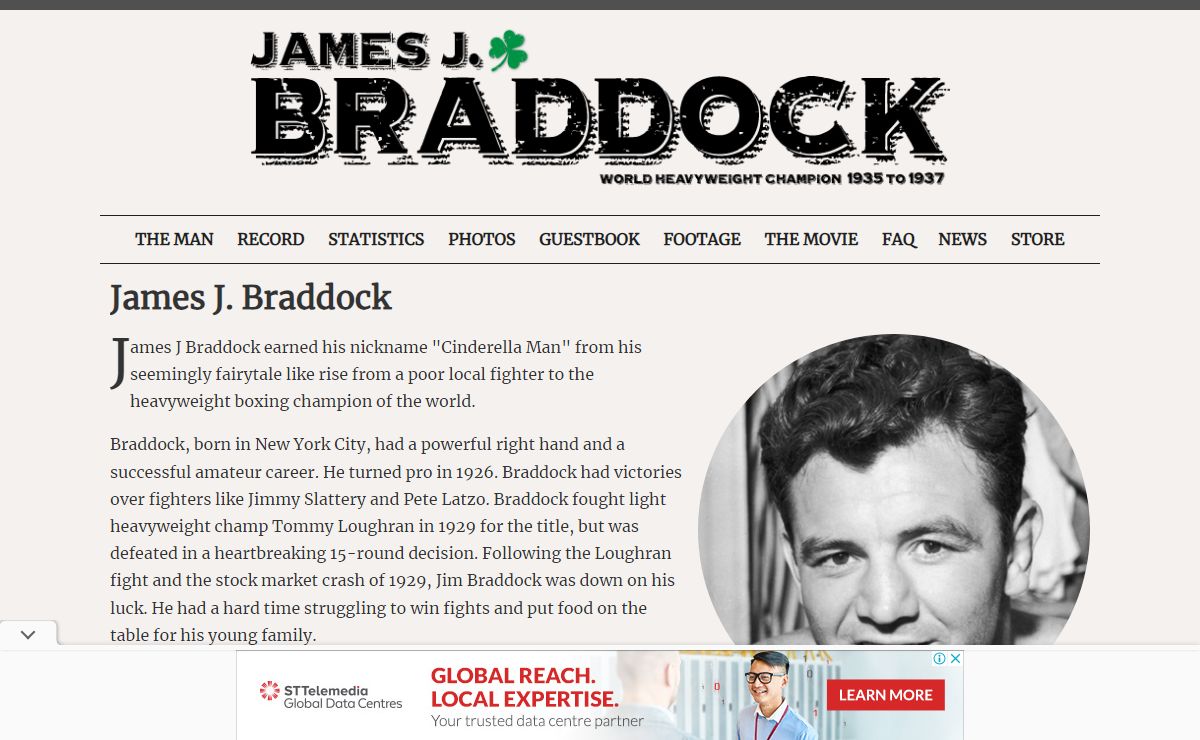 James J Braddock - Cinderella Man Boxer - World Heavyweight Boxing Champion 1935