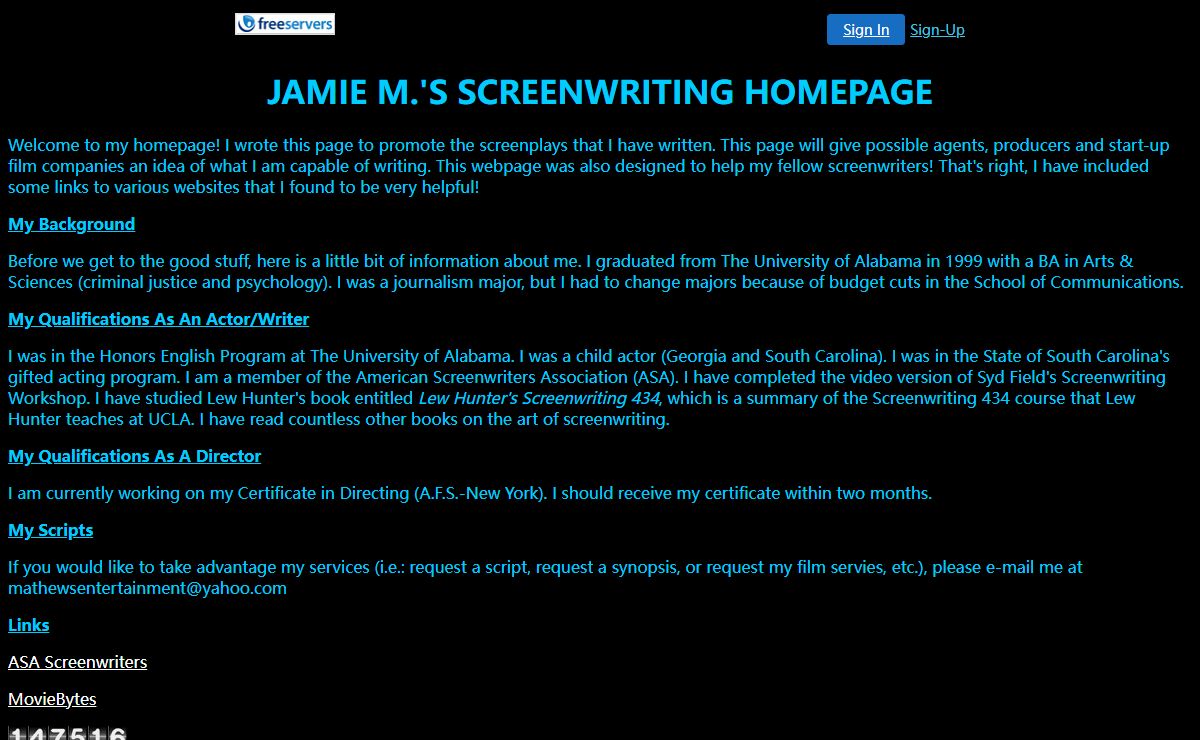 JAMIE M.'S SCREENWRITING HOMEPAGE