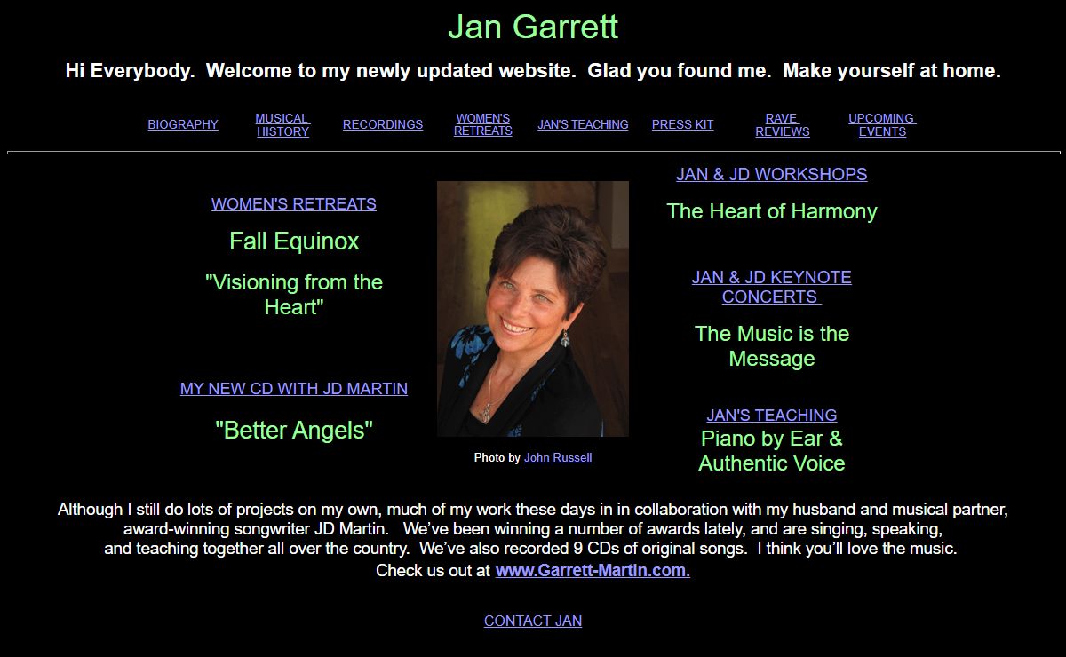 Jan Garrett-Singer/Songwriter/Presenter/Teacher-from the