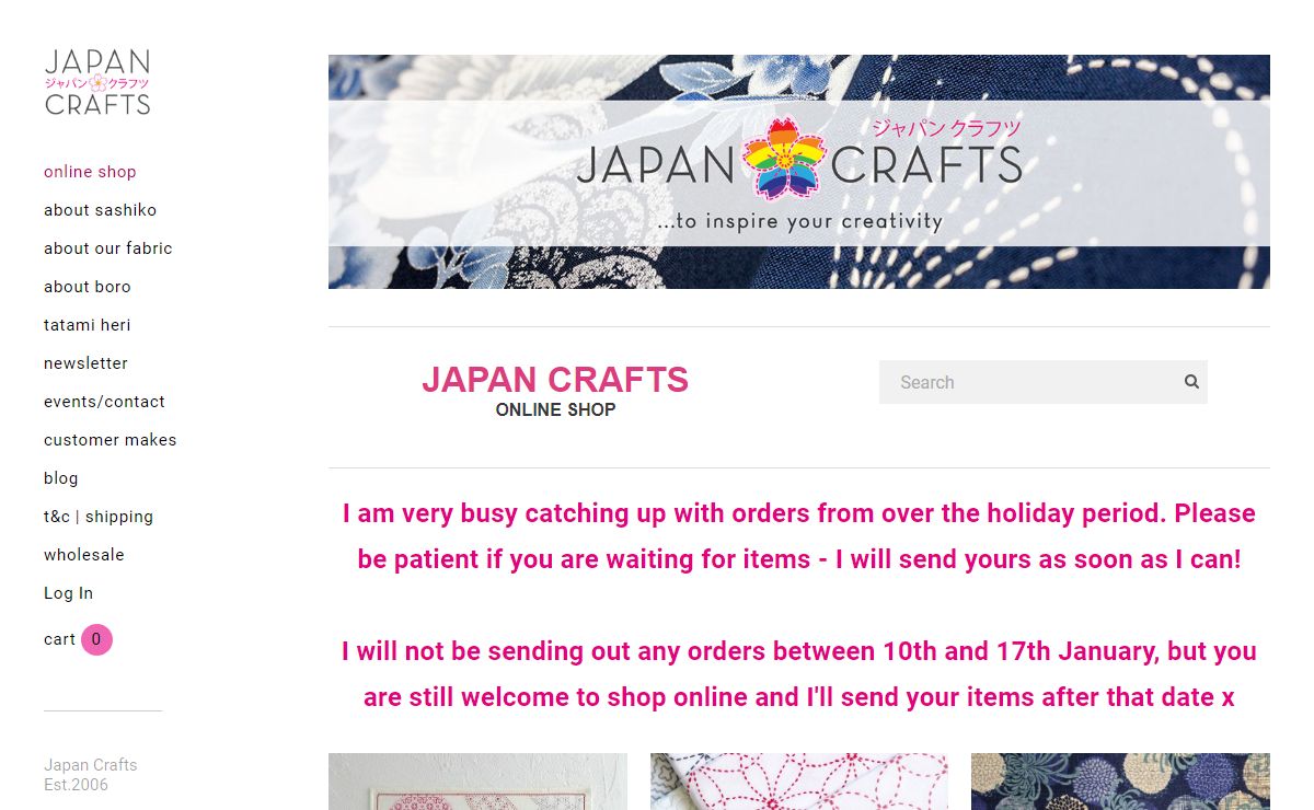 Japan Crafts | Japanese Fabrics & Sashiko Supplies UK - Japan Crafts | Fabric and Sashiko Supplies Direct from Japan to the UK