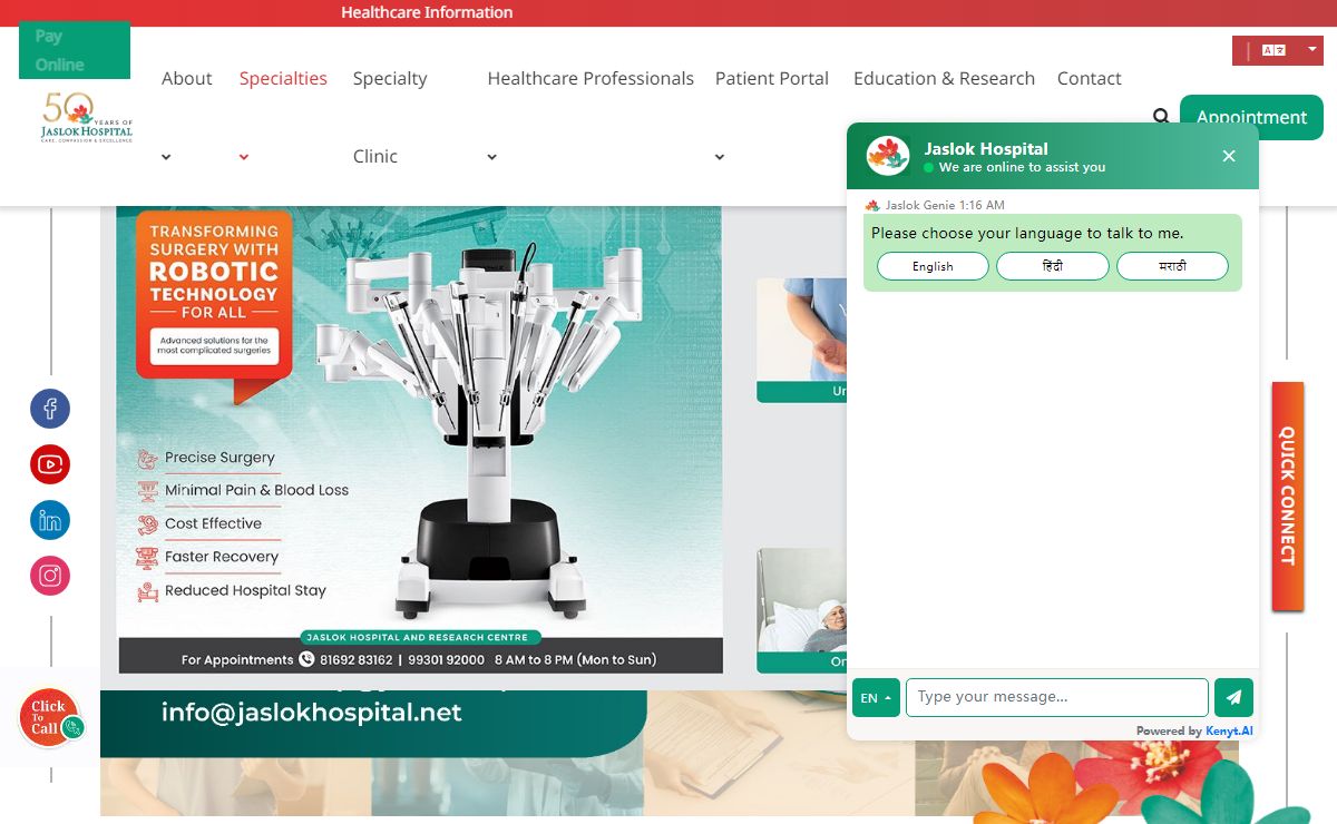 Jaslok Hospital is best super specalility hospital in Mumbai