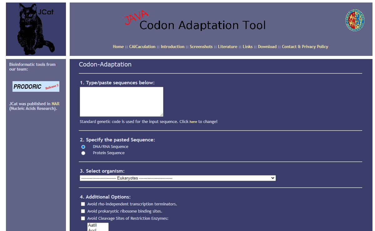 JCat: A novel tool to adapt codon usage of a target gene to its potential expression host.