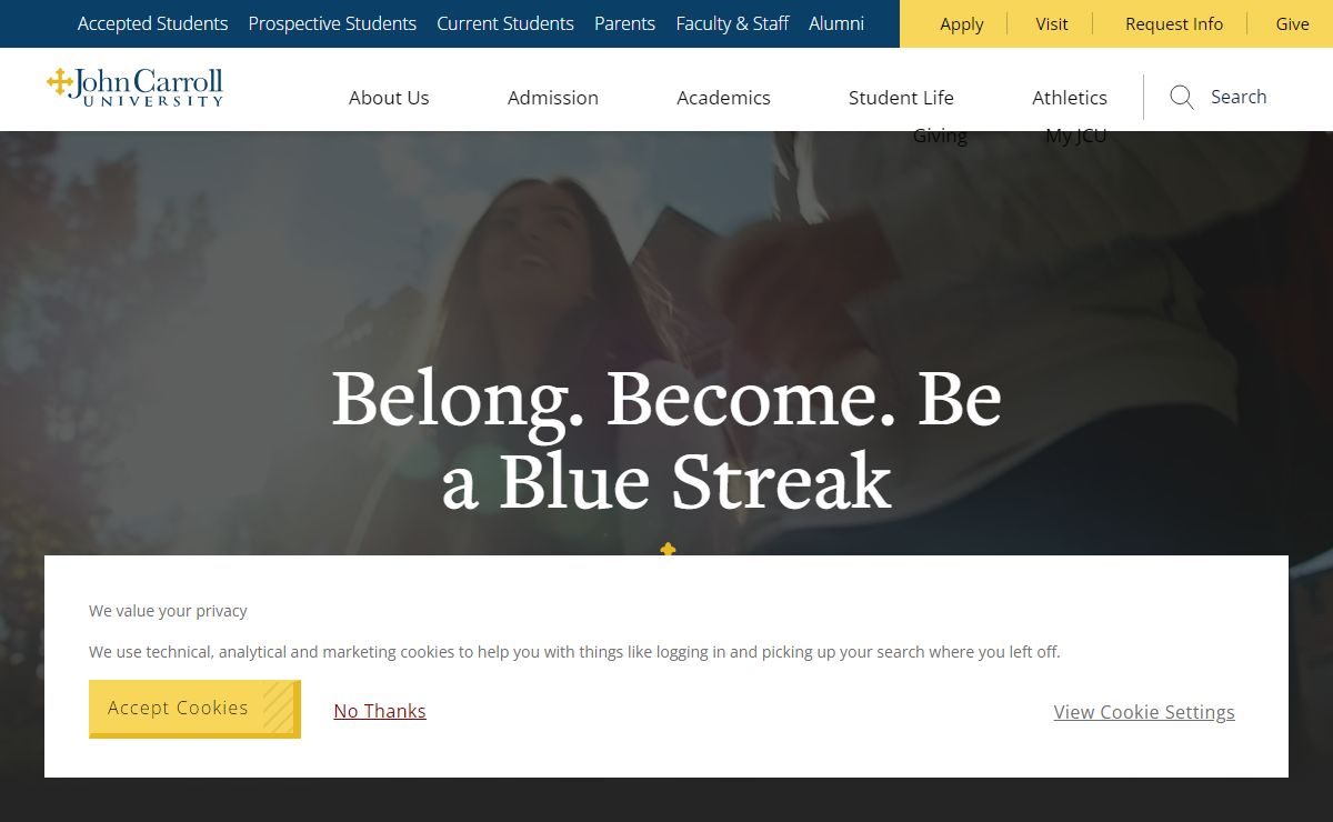 Belong. Become. Be a Blue Streak | John Carroll University | Cleveland, Ohio