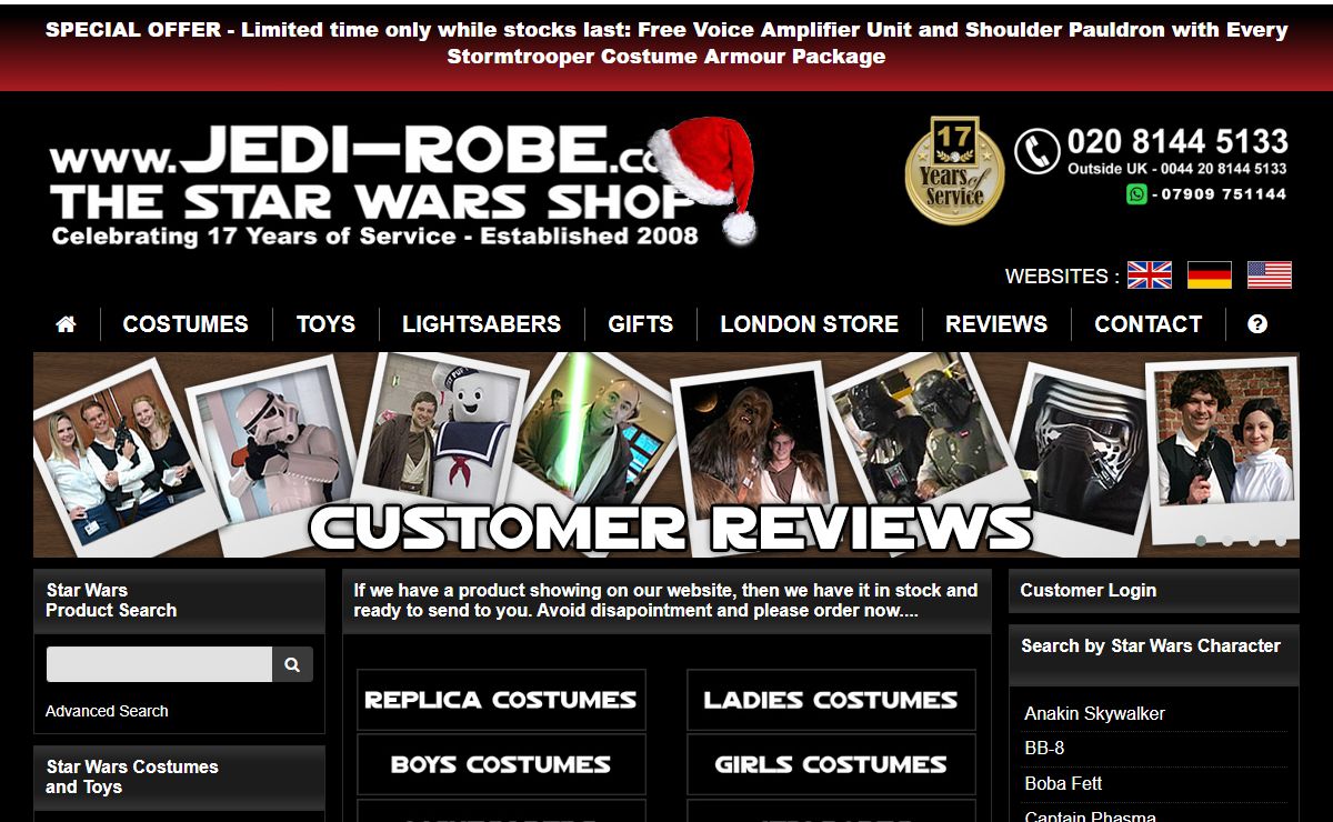STAR WARS : Costumes and Toys - Jedi-Robe - The Star Wars Shop for Star Wars Costumes / Cosplay - Star Wars Toys - Star Wars Gifts